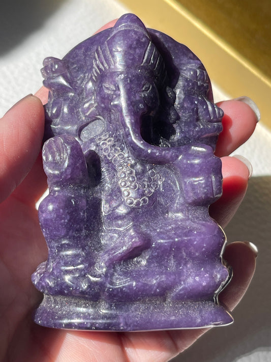 Lepidiolite Ganesha Hand Carved Figurine