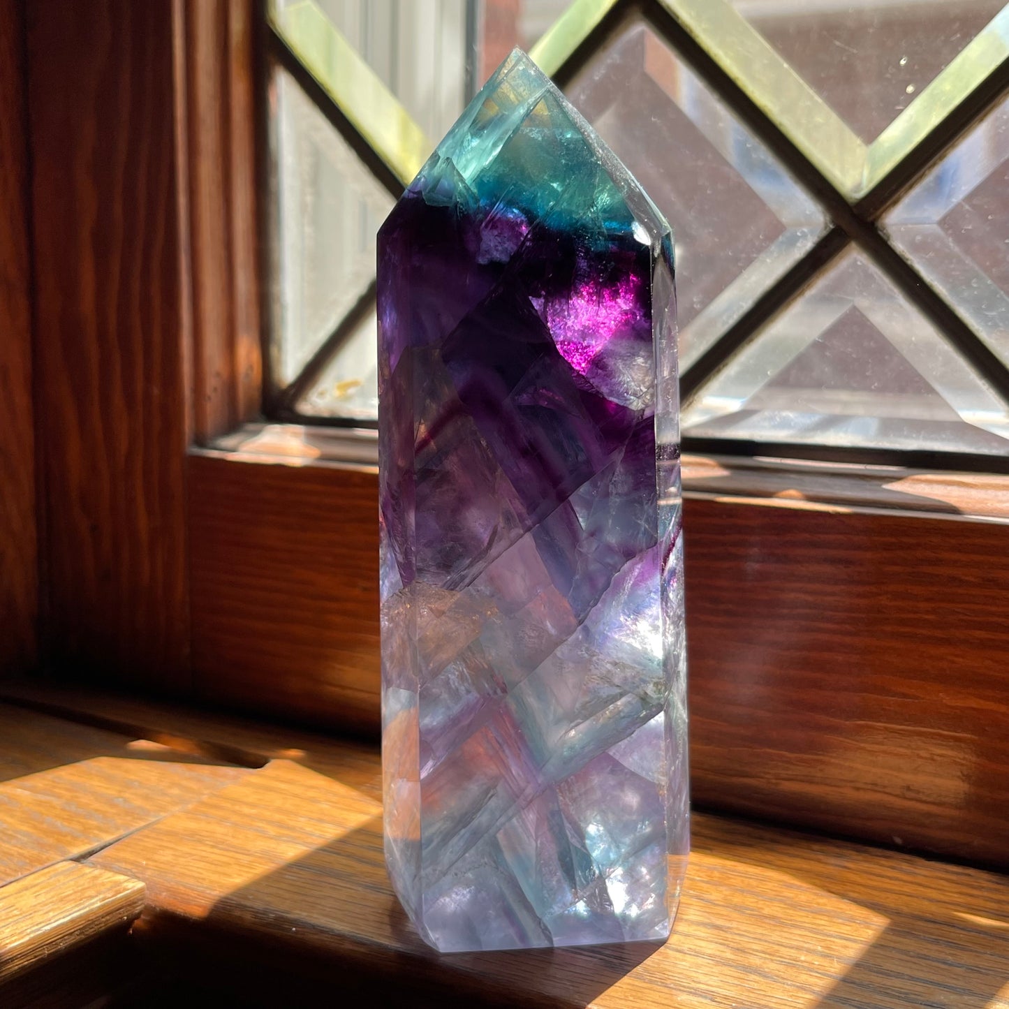 Gemmy Purple, Aqua + Clear Fluorite Tower / Amazing Clarity, Polish + Rainbows