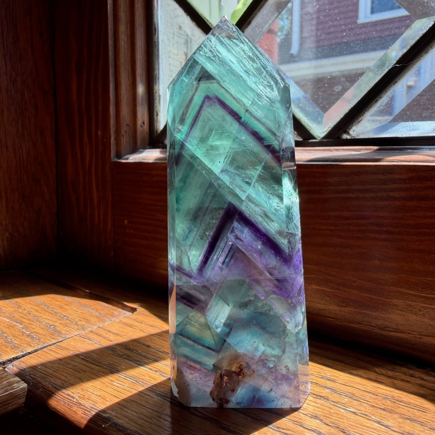 Rainbow Fluorite Tower | Teal Top with Deep Purple Banded Crystal Point | Focus Decor Stone (Copy)