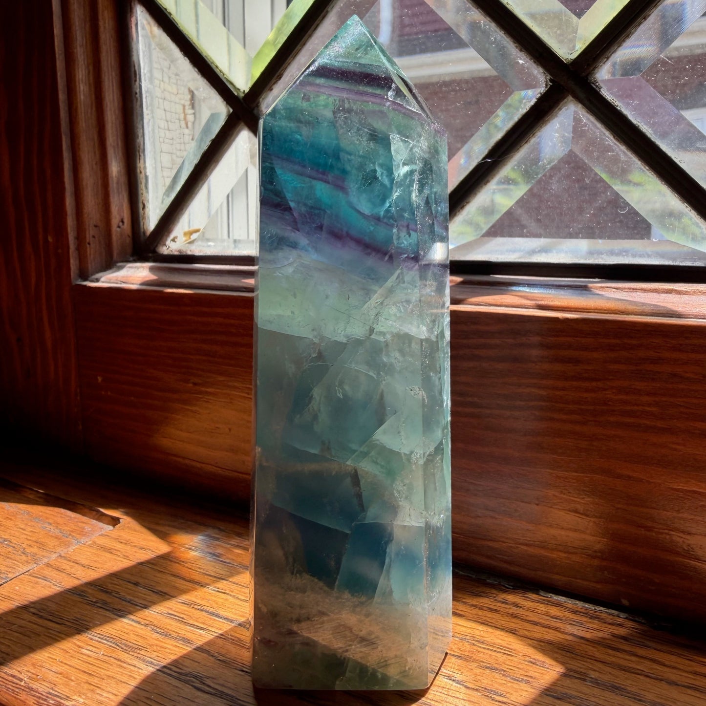 Rainbow Fluorite Tower | Teal & Blue Crystal Point | Natural Fluorite Obelisk