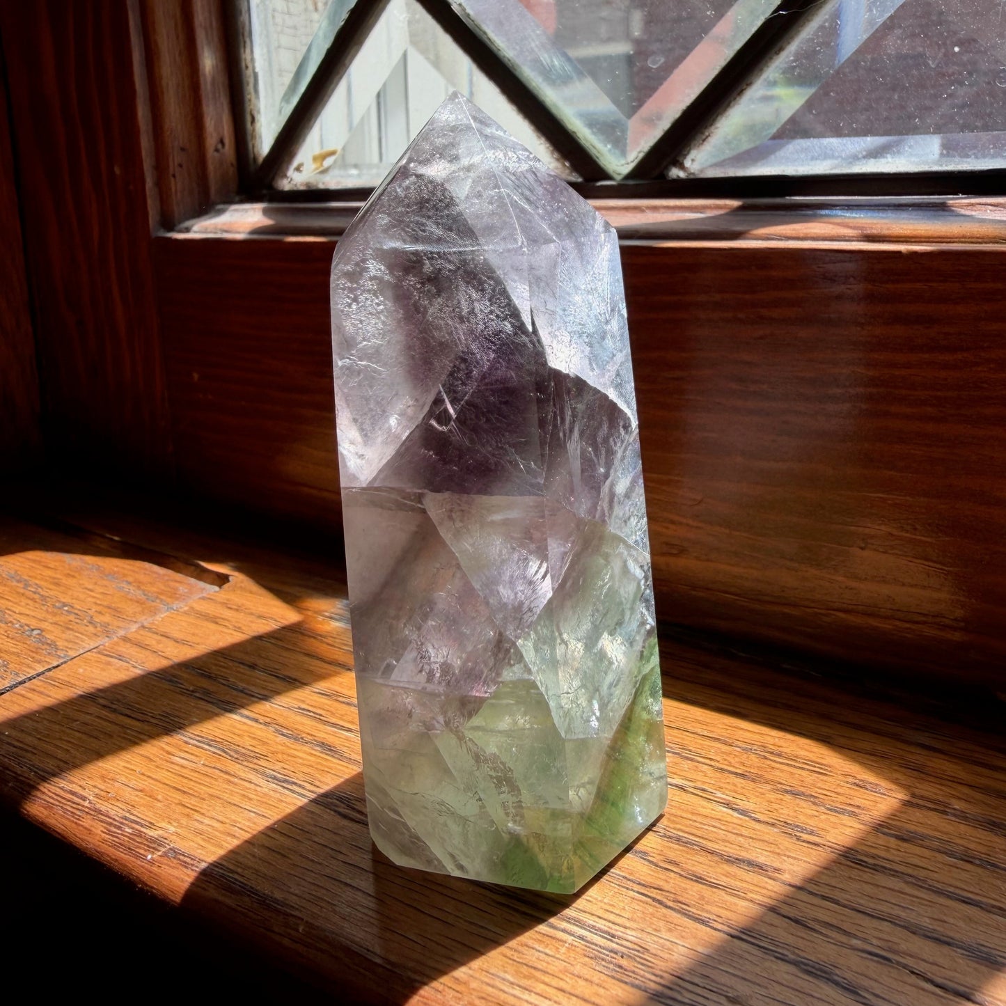 Clear Fluorite Tower | Pale Purple Green Ghost Crystal Point | Clarity Focus Decor Stone