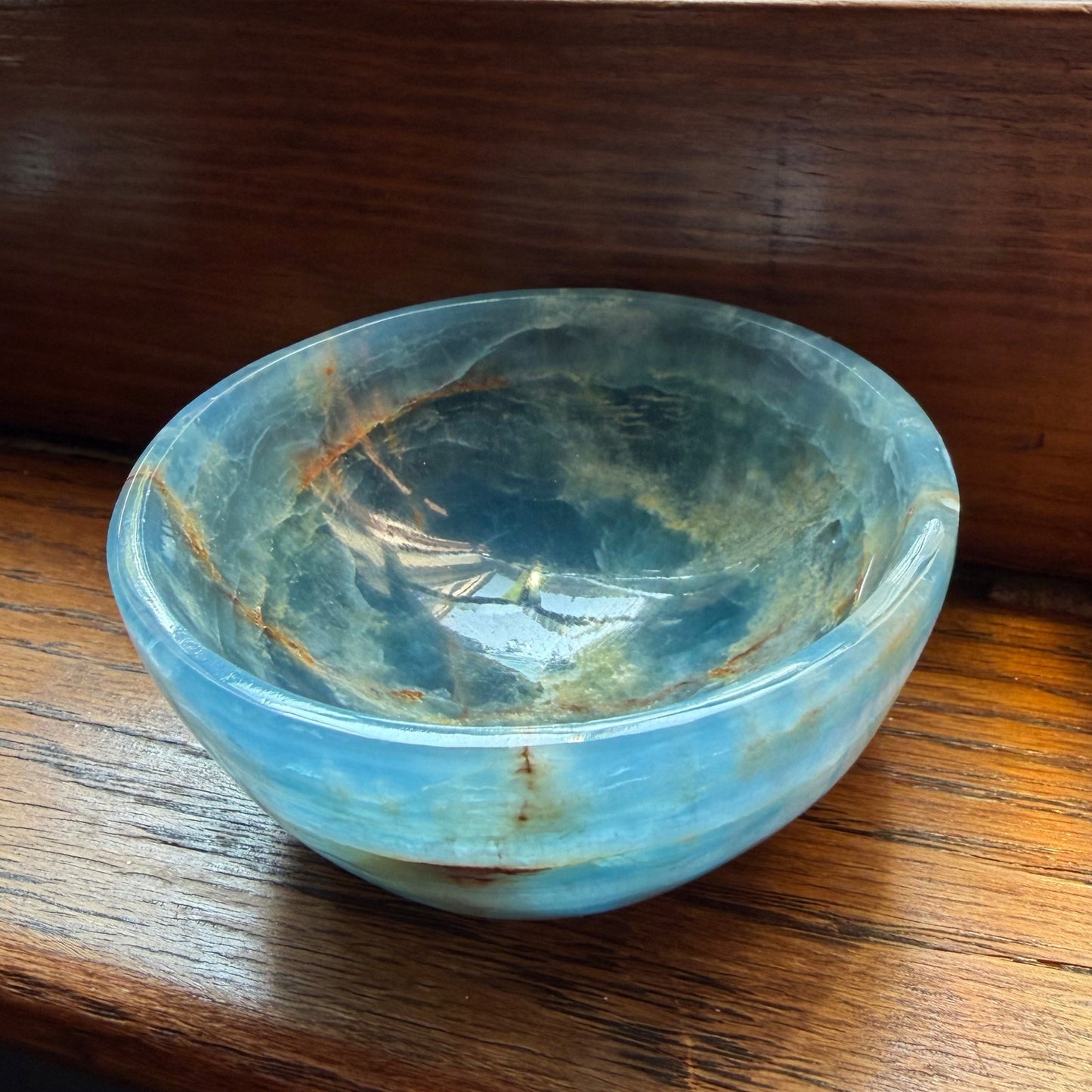 Blue Calcite Bowl | Aquatine Calcite Trinket Dish from Argentina | Ring Holder Decor Bowl