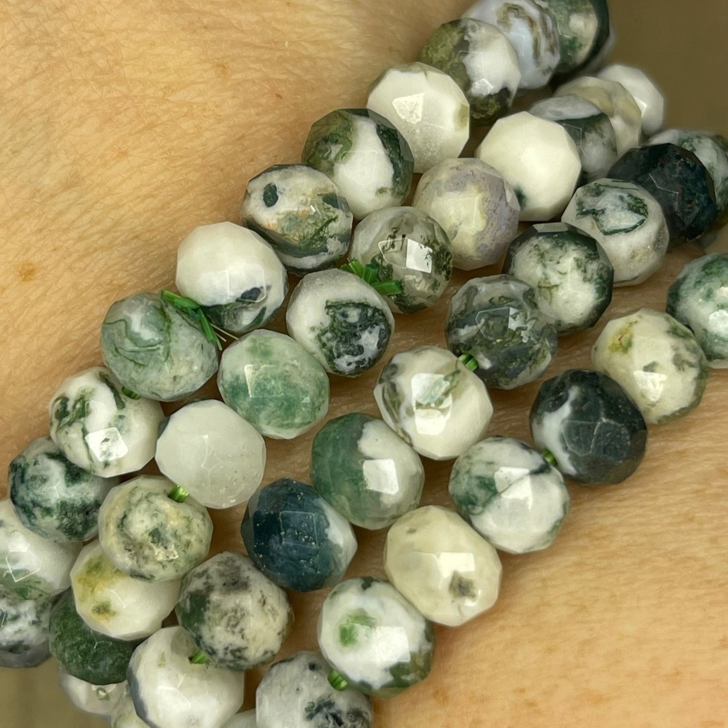 Moss Agate Faceted Bracelets // 6mm bead - 7" Bracelet Approx.