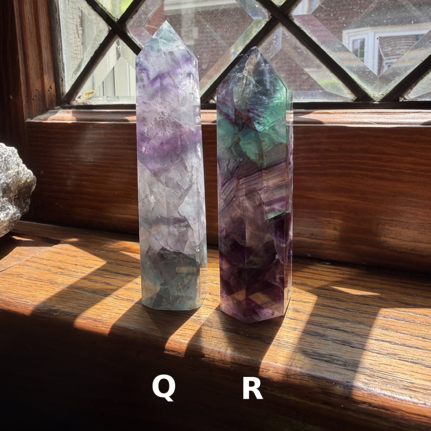 Northern Lights Rainbow Fluorite Tower, Banded Crystal Point, Purple Green Fluorite Decor, Meditation Stone, Crystal Gift