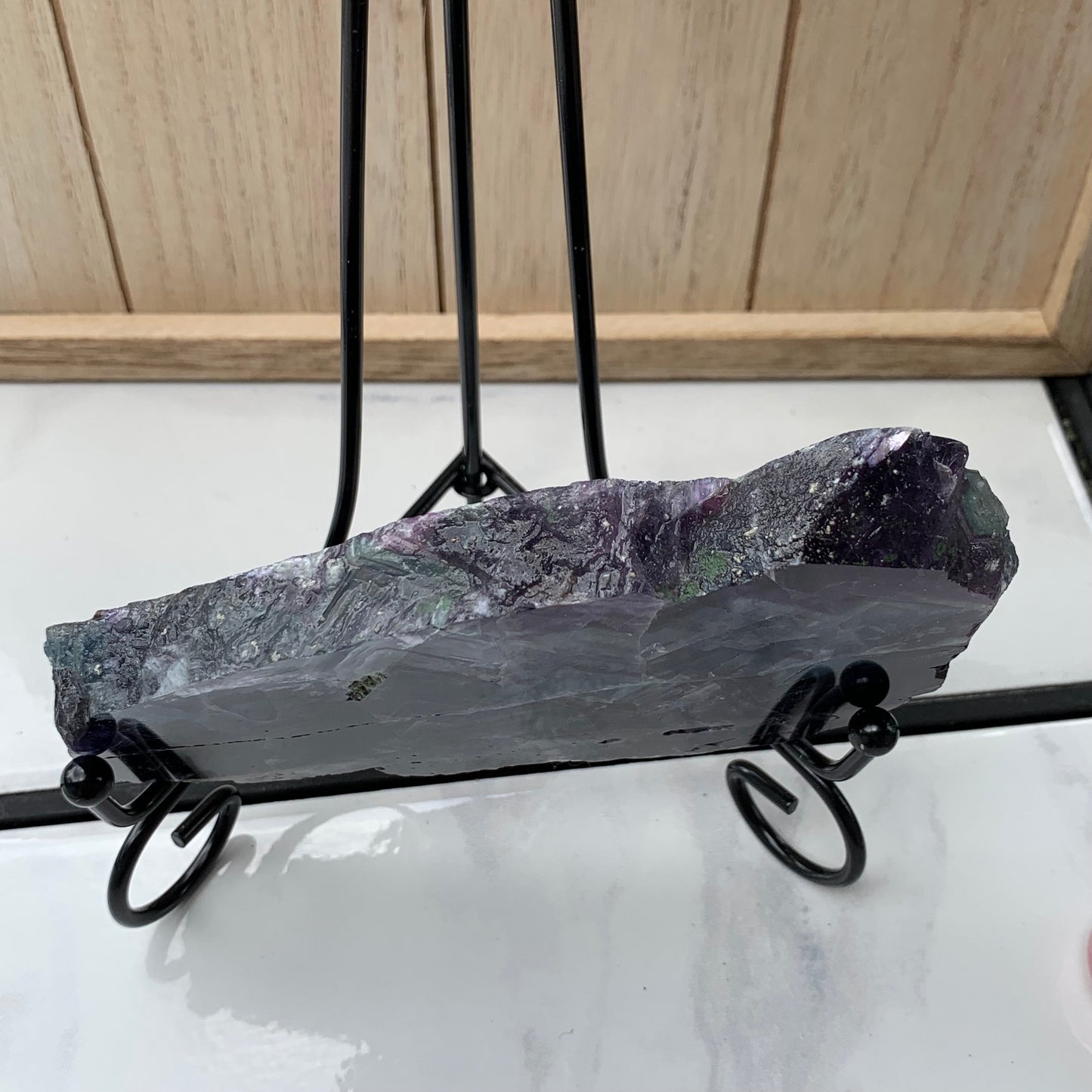 Rainbow Clear, Purple + Blue Rainbow Fluorite Slab with Rainbows