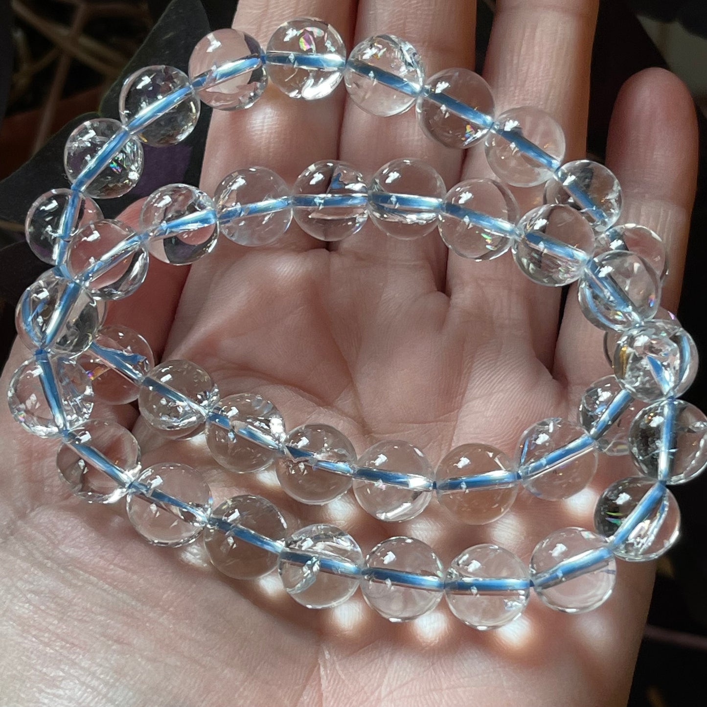 Clear Quartz Bracelets with Rainbows // 7.5" bracelet + 10.5mm bead