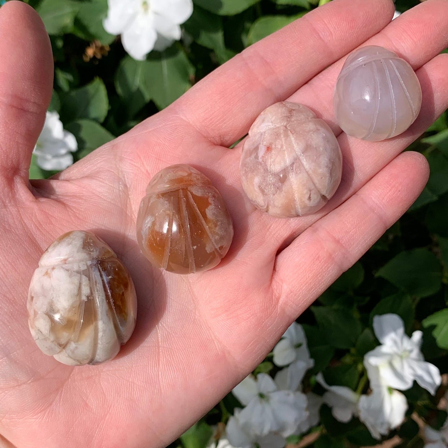 Pink Flower Agate Ladybug Carving | Madagascar Crystal Ladybug Figurine | Heart Chakra Cute Crystal