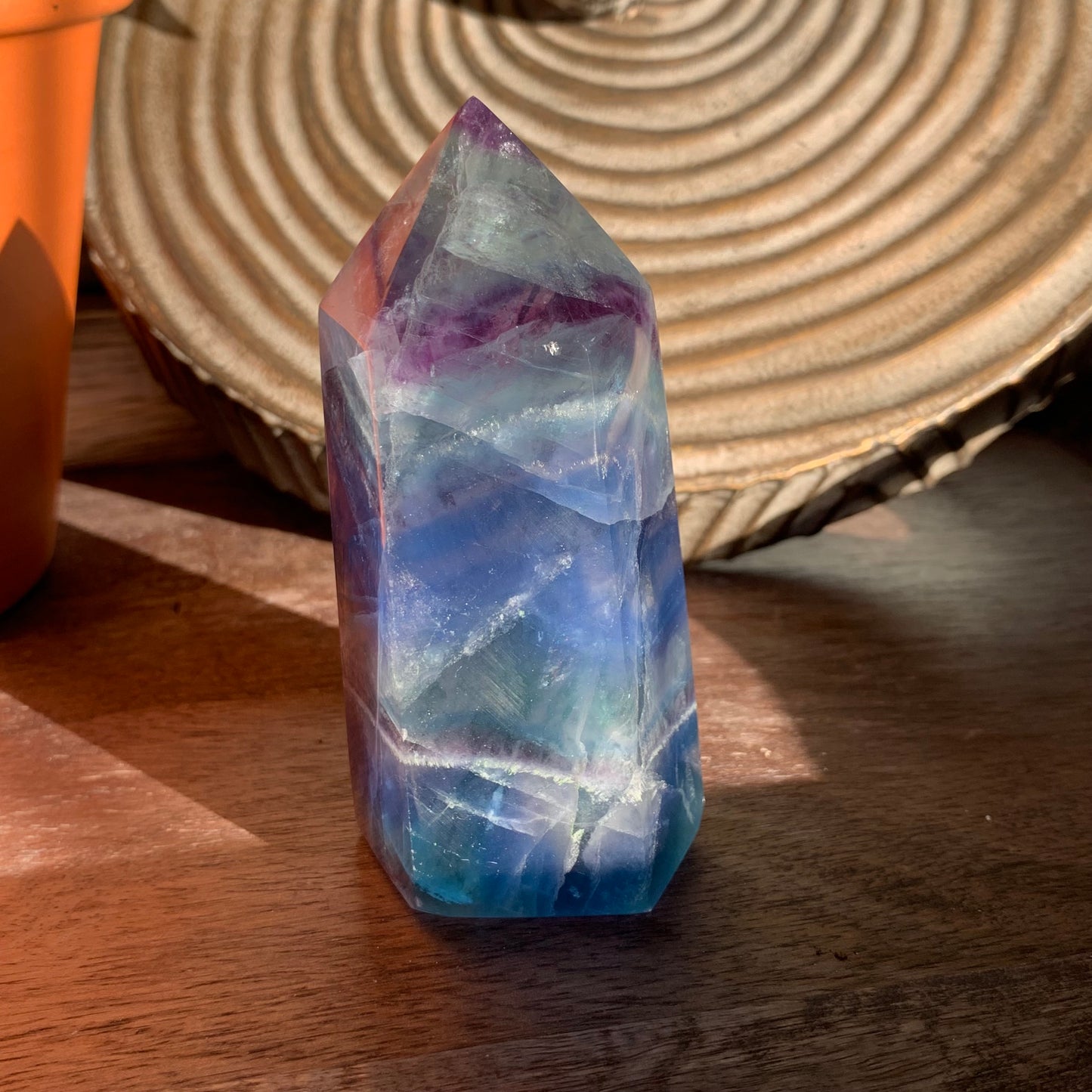 Blue Fluorite Tower with Purple Banding + Aqua Tip // Amazing Clarity, Polish + Rainbows