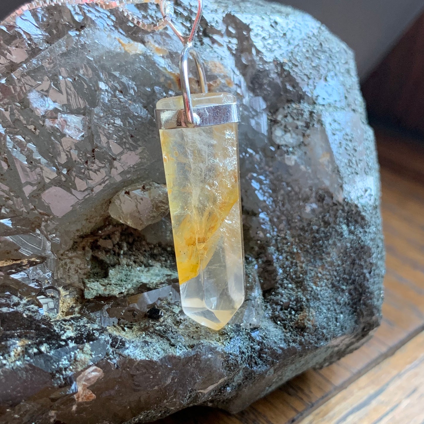 Golden Healer Quartz Necklace // Pendant + 18" Sterling Silver Chain