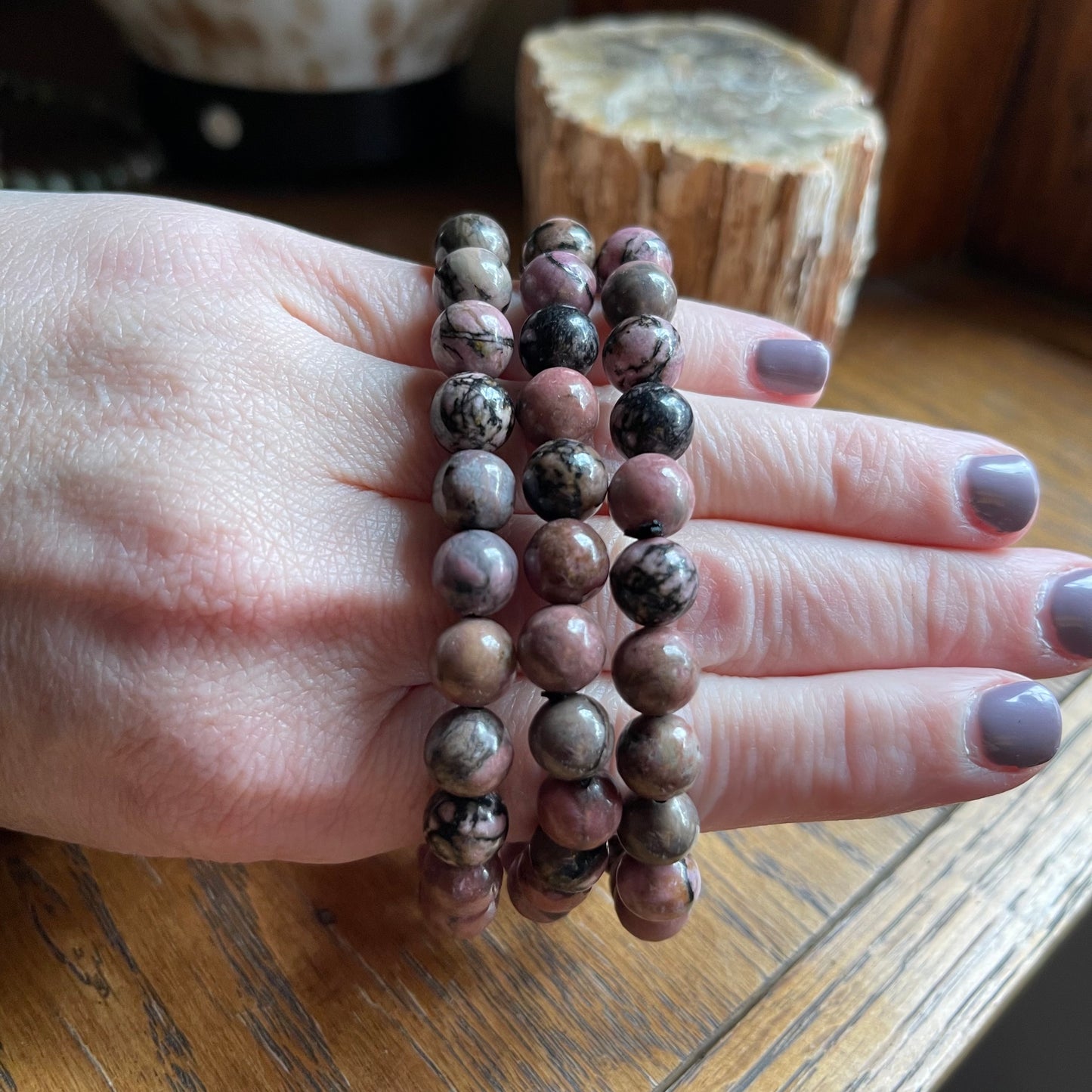 Rhodonite Bracelets // 7" bracelet + 8mm bead