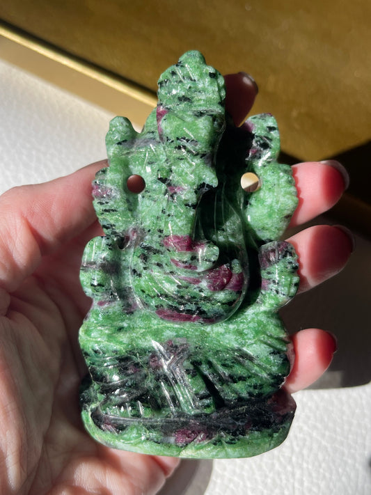 Ruby Zoisite Ganesha Hand Carved Figurine