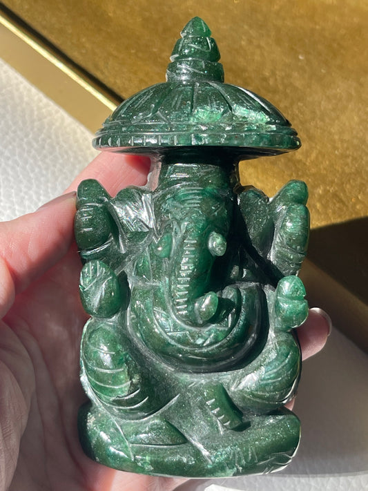 Green Aventurine Ganesha Hand Carved Figurine