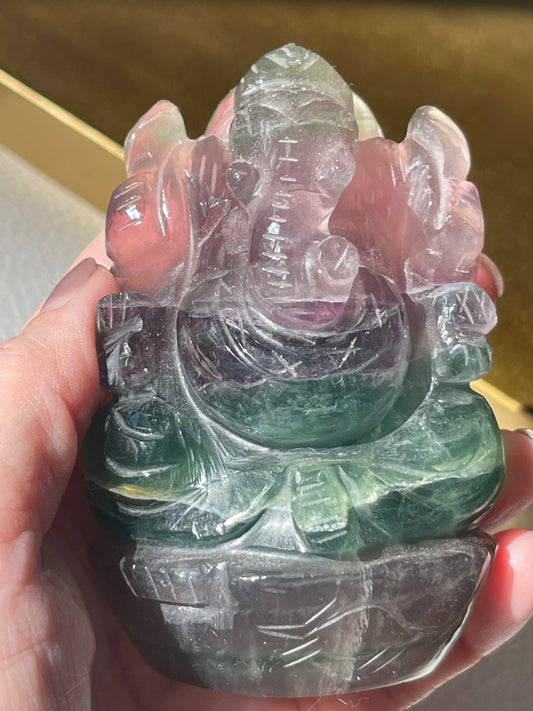 Rainbow Fluorite Ganesha Hand Carved Figurine