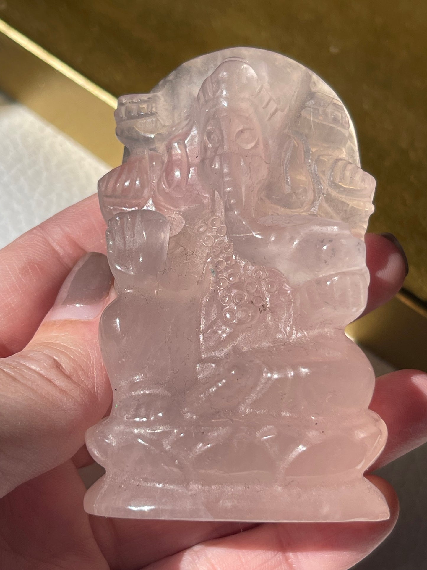 Rose Quartz Ganesha Hand Carved Figurine