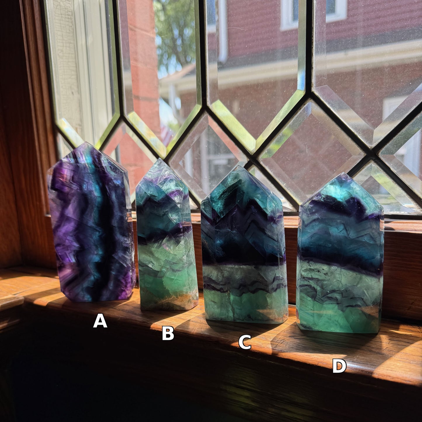 Rainbow Fluorite Slab Tower | Green Purple Blue Banded Crystal Point | Choose Your Piece A, B, C or D