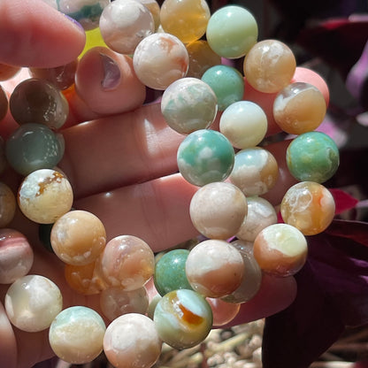 Green Flower Agate Bracelets // 11mm bead + 7.5" bracelets // Beautiful Beads + Plumes // High-Quality