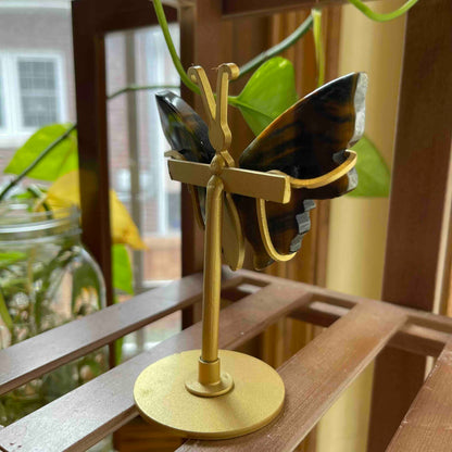 Butterfly Carving Wings with Custom Stand // Mixed Blue Tiger's Eye // Perfect Gift for Butterfly Lover!