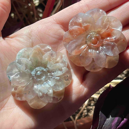 Flower Agate Rose Carving Approx. 1.8" | Madagascar Pink Crystal Carved Flower | Heart Chakra Bloom Crystal