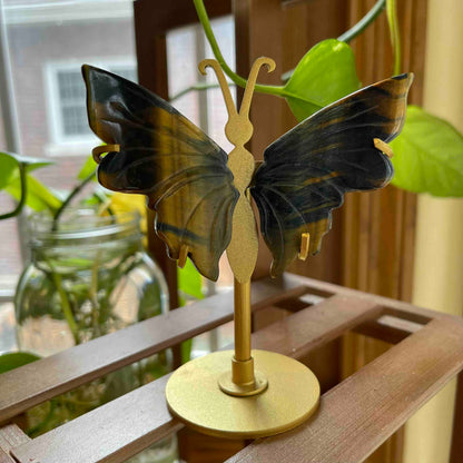 Butterfly Carving Wings with Custom Stand // Mixed Blue Tiger's Eye // Perfect Gift for Butterfly Lover!