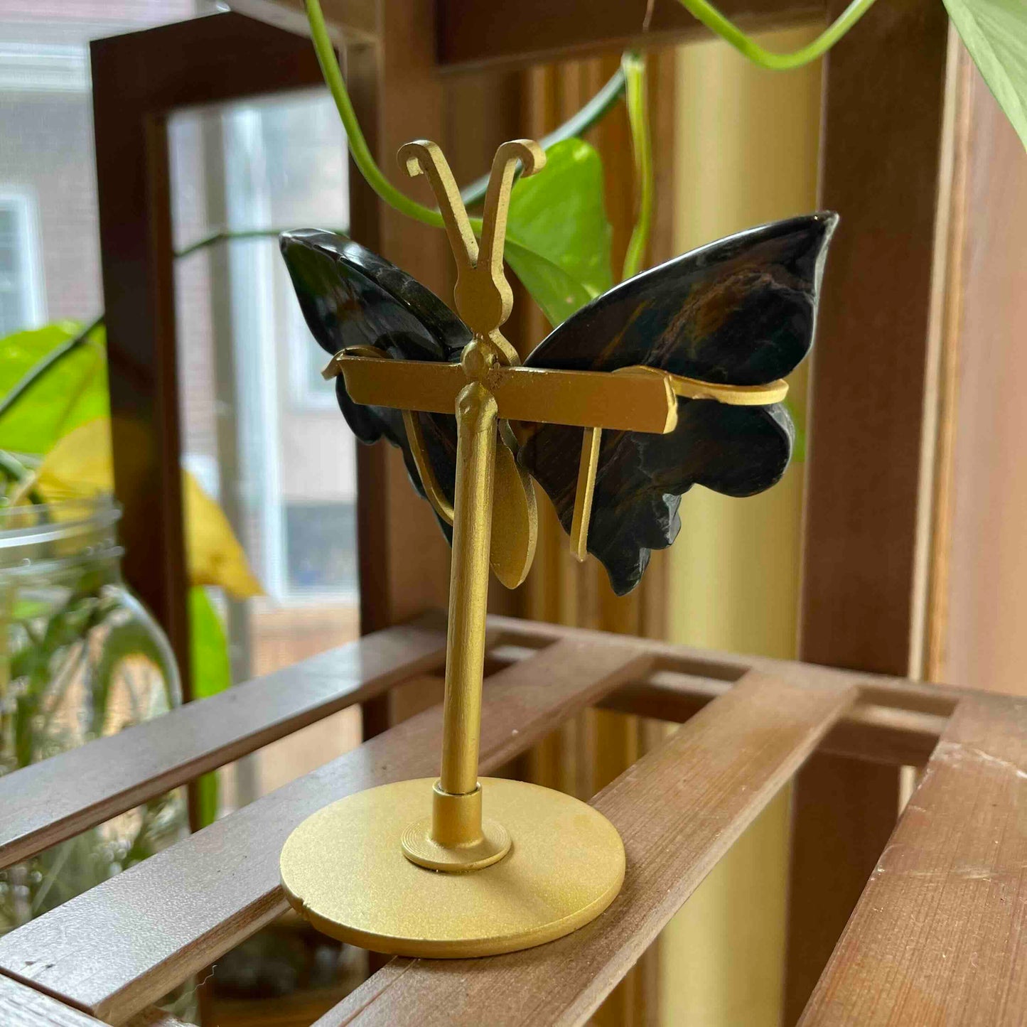 Butterfly Carving Wings with Custom Stand // Mixed Blue Tiger's Eye // Perfect Gift for Butterfly Lover!