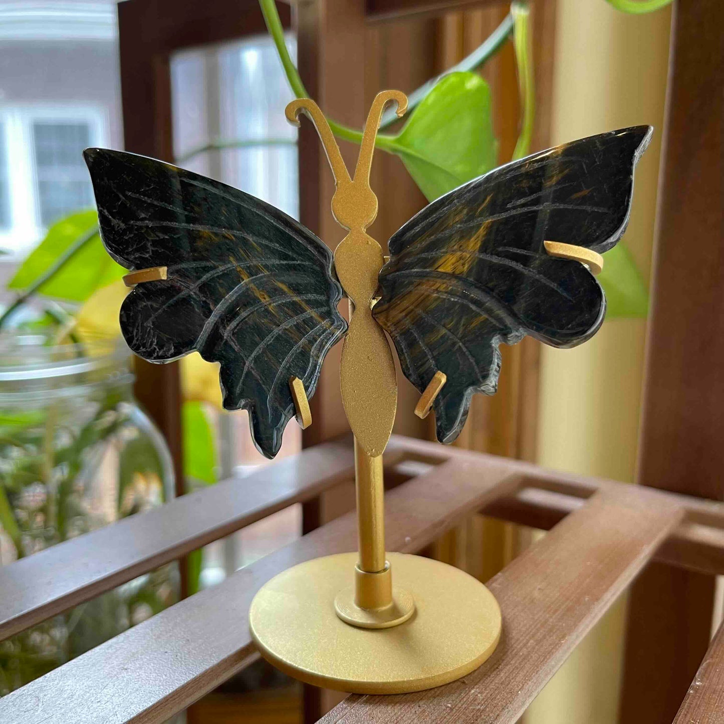 Butterfly Carving Wings with Custom Stand // Mixed Blue Tiger's Eye // Perfect Gift for Butterfly Lover!