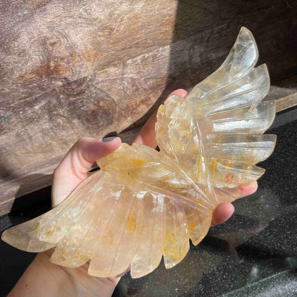 Golden Healer Angel Wings Carving with Custom Stand