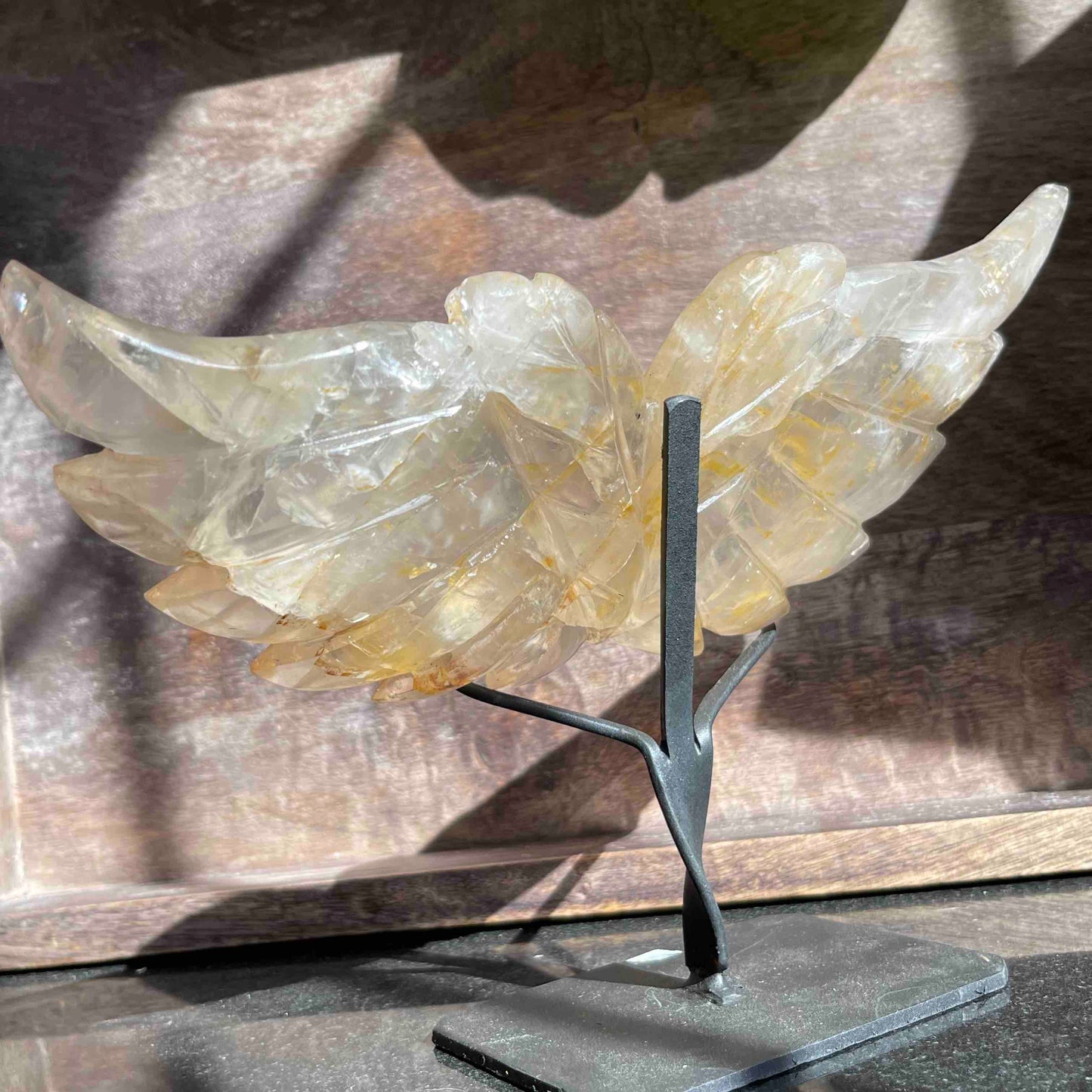 Golden Healer Angel Wings Carving with Custom Stand