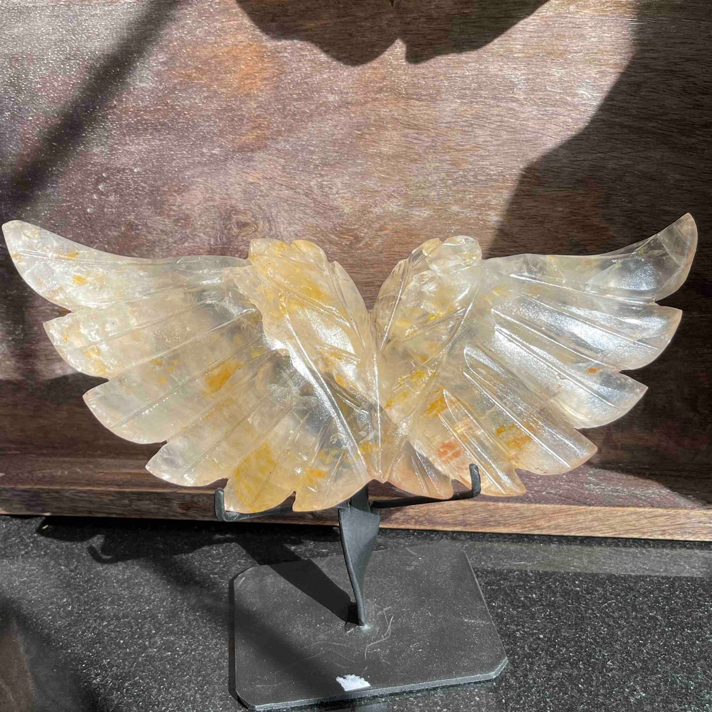 Golden Healer Angel Wings Carving with Custom Stand