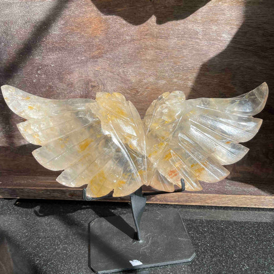 Golden Healer Angel Wings Carving with Custom Stand