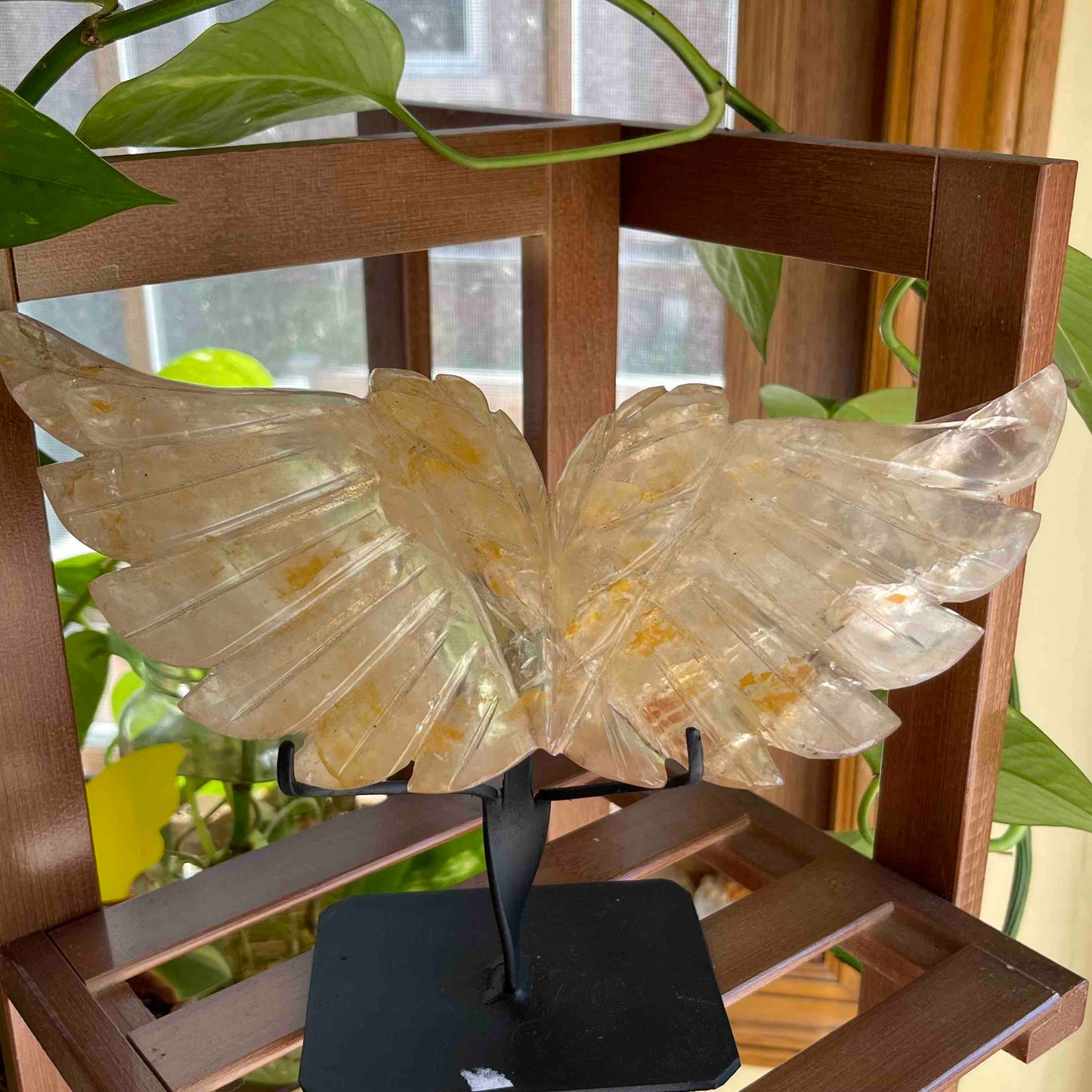 Golden Healer Angel Wings Carving with Custom Stand