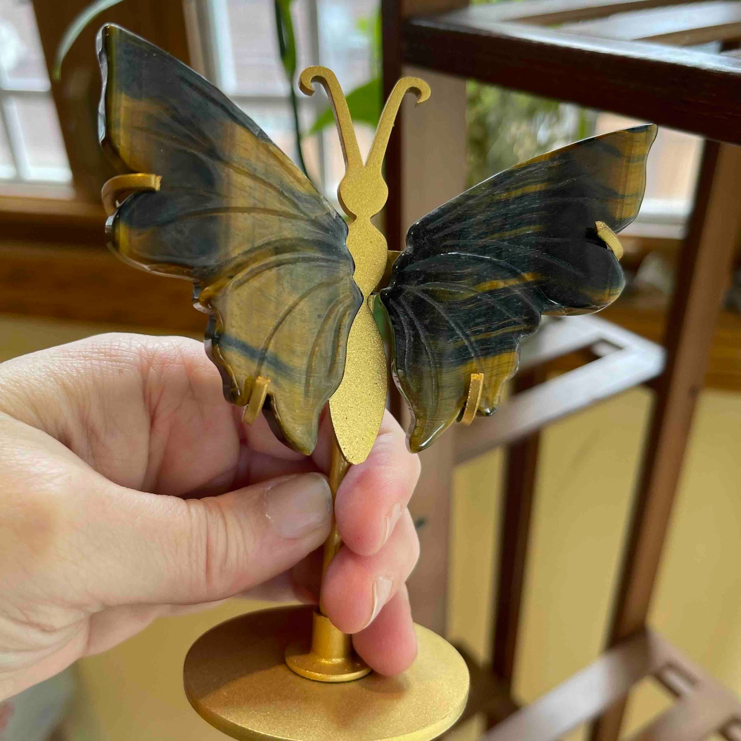 Butterfly Carving Wings with Custom Stand // Mixed Blue Tiger's Eye // Perfect Gift for Butterfly Lover!