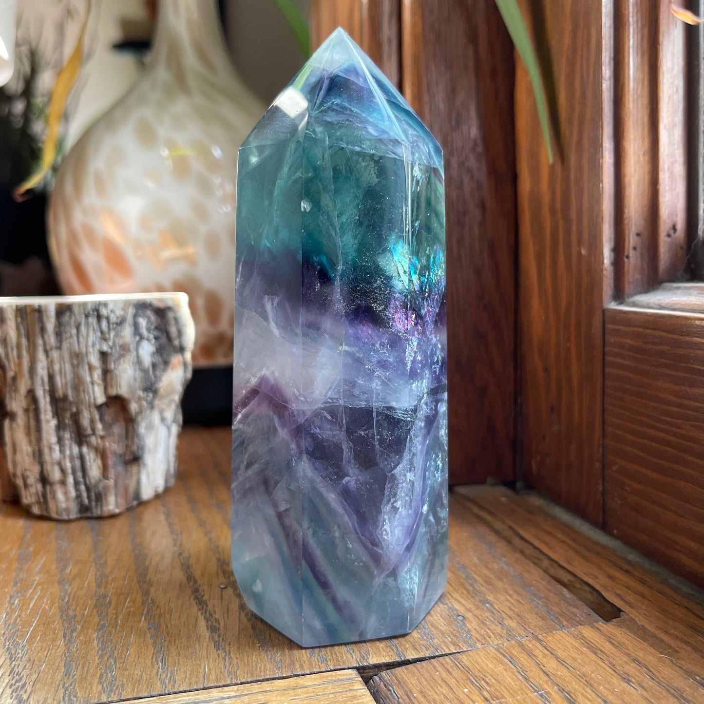 Aqua, Green, Purple + Clear Fluorite Tower // Amazing Clarity, Polish + Rainbows