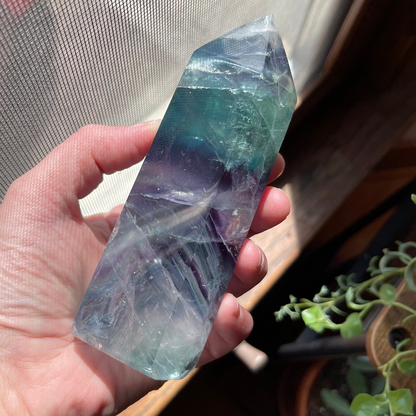 Aqua, Green, Purple + Clear Fluorite Tower // Amazing Clarity, Polish + Rainbows