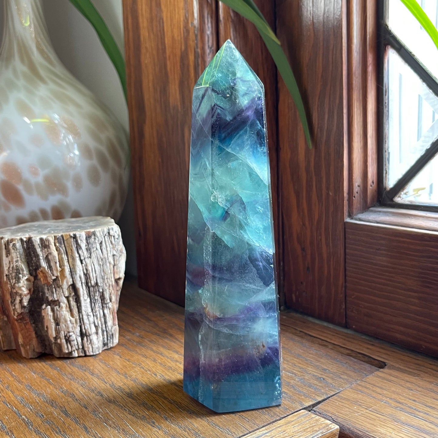 Aqua, Green + Purple Fluorite Tower + Snowflake // Amazing Clarity, Polish + Rainbows