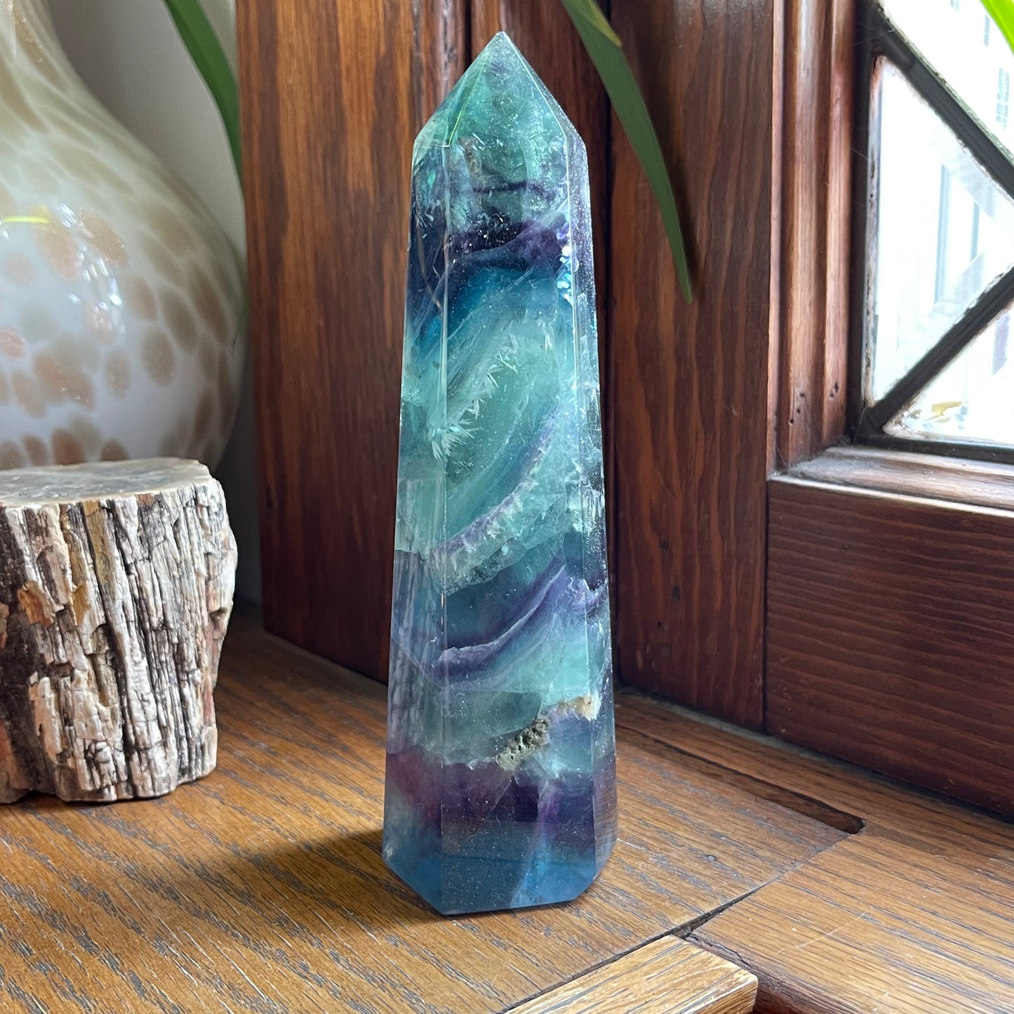 Aqua, Green + Purple Fluorite Tower + Snowflake // Amazing Clarity, Polish + Rainbows