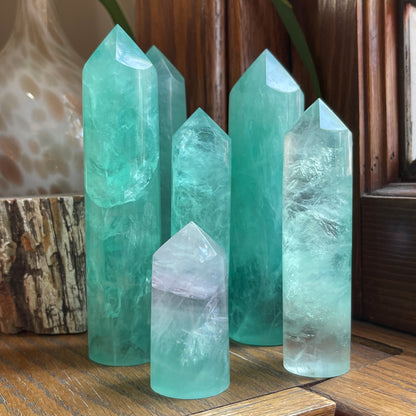 Pastel Green Fluorite Pencil Towers // Hints of Clear + Light Purple