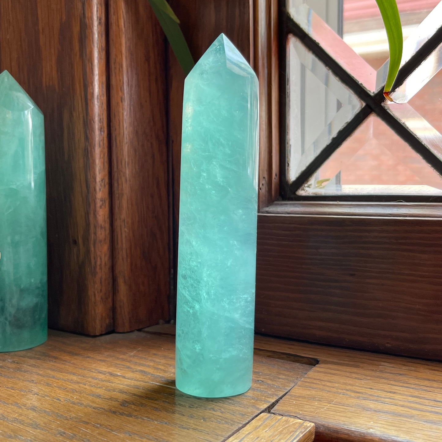 Pastel Green Fluorite Pencil Towers // Hints of Clear + Light Purple