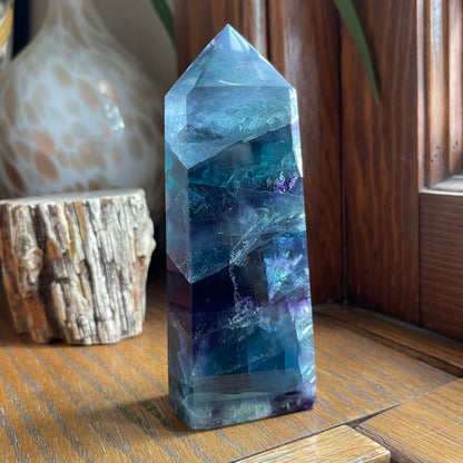 Blue, Aqua + Purple Fluorite Tower // Amazing Clarity, Polish + Rainbows