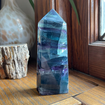 Blue, Aqua + Purple Fluorite Tower // Amazing Clarity, Polish + Rainbows