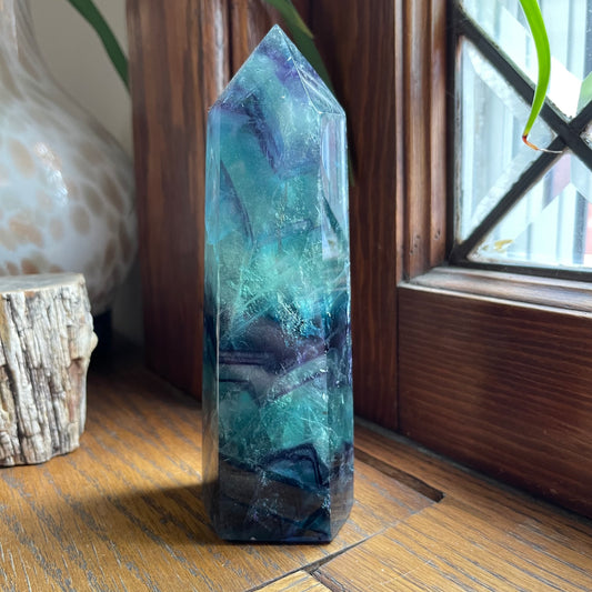 Blue-Green + Purple Fluorite Tower // Amazing Clarity, Polish + Rainbows