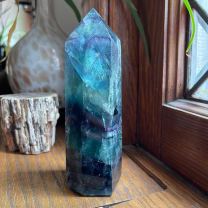 Blue-Green + Purple Fluorite Tower // Amazing Clarity, Polish + Rainbows