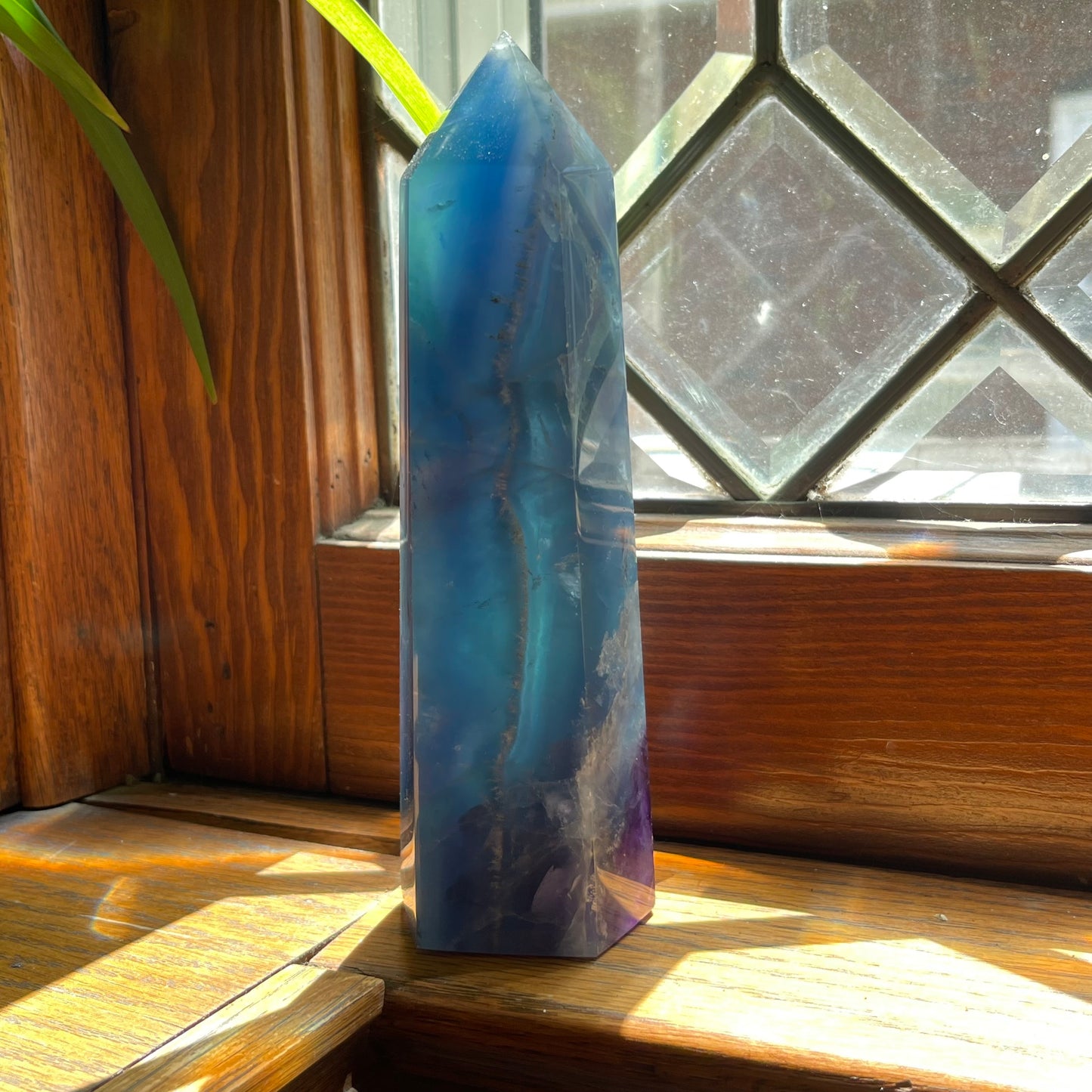 Large Blue Fluorite Tower with a corner of Purple // Amazing Clarity, Polish + Rainbows