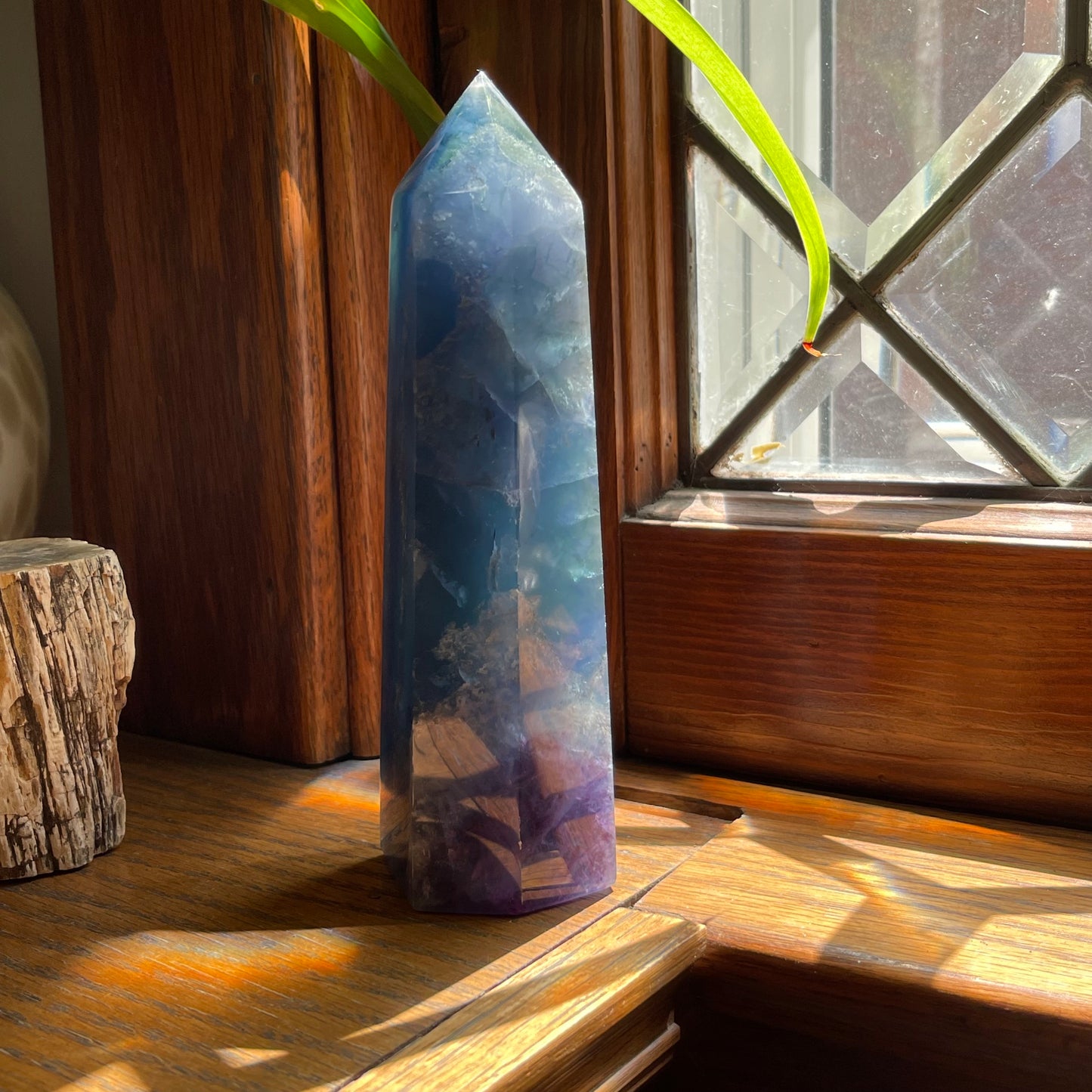 Large Blue Fluorite Tower with a corner of Purple // Amazing Clarity, Polish + Rainbows