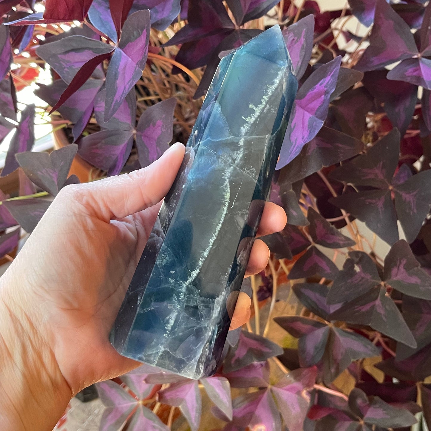 Large Blue Fluorite Tower with a corner of Purple // Amazing Clarity, Polish + Rainbows