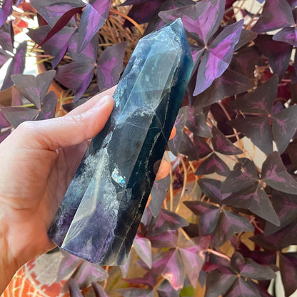 Large Blue Fluorite Tower with a corner of Purple // Amazing Clarity, Polish + Rainbows