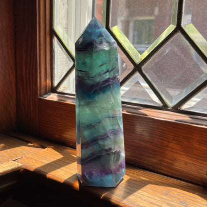 Purple, Aqua + Blue Fluorite Tower // Amazing Clarity, Polish + Rainbows