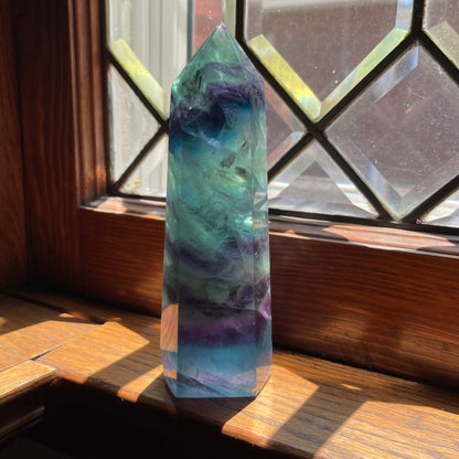 Purple, Aqua + Blue Fluorite Tower w/ Bits of Snowflake // Amazing Clarity, Polish + Rainbows