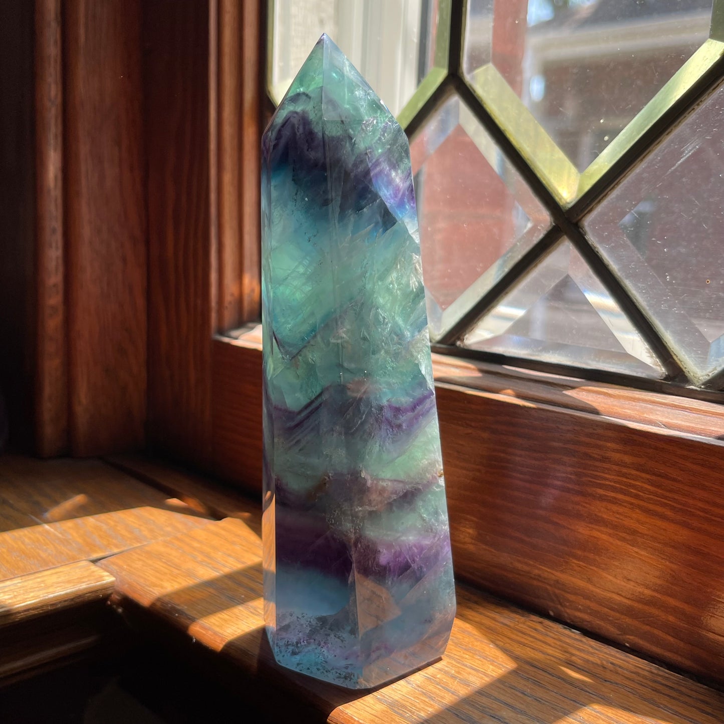 Purple, Aqua + Blue Fluorite Tower w/ Bits of Snowflake // Amazing Clarity, Polish + Rainbows