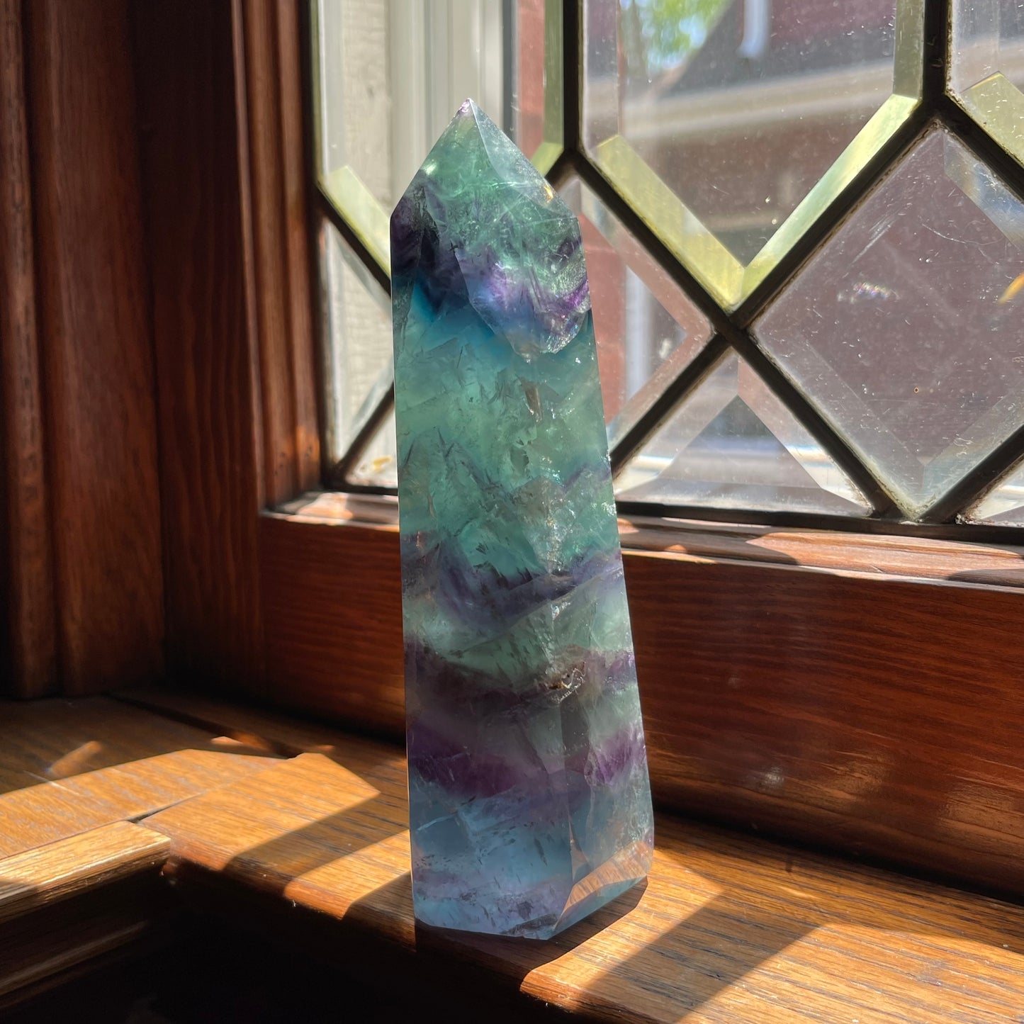 Purple, Aqua + Blue Fluorite Tower w/ Bits of Snowflake // Amazing Clarity, Polish + Rainbows