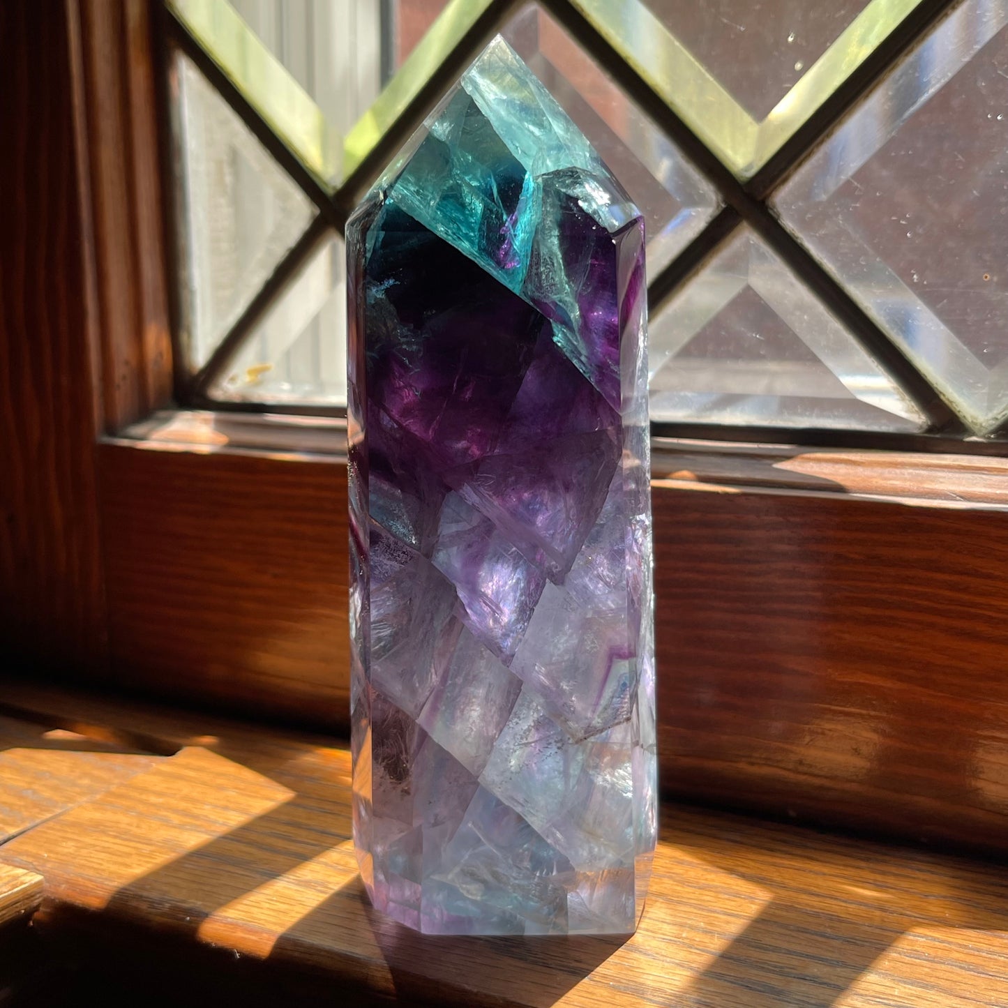 Gemmy Purple, Aqua + Clear Fluorite Tower  / Amazing Clarity, Polish + Rainbows